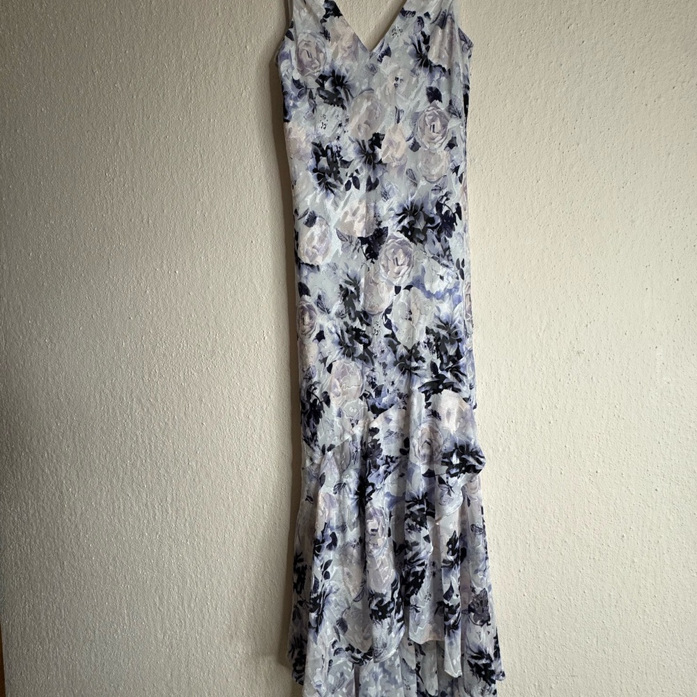 Alex Evenings Blue and Purple Sleeveless V-Neck Maxi Gown